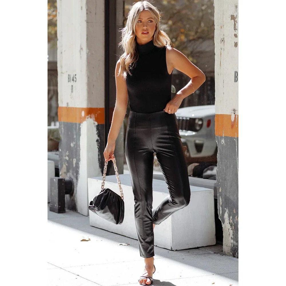 Ankle Length Seamed High Waist Skinny Fit Pants - Picture 6 of 11